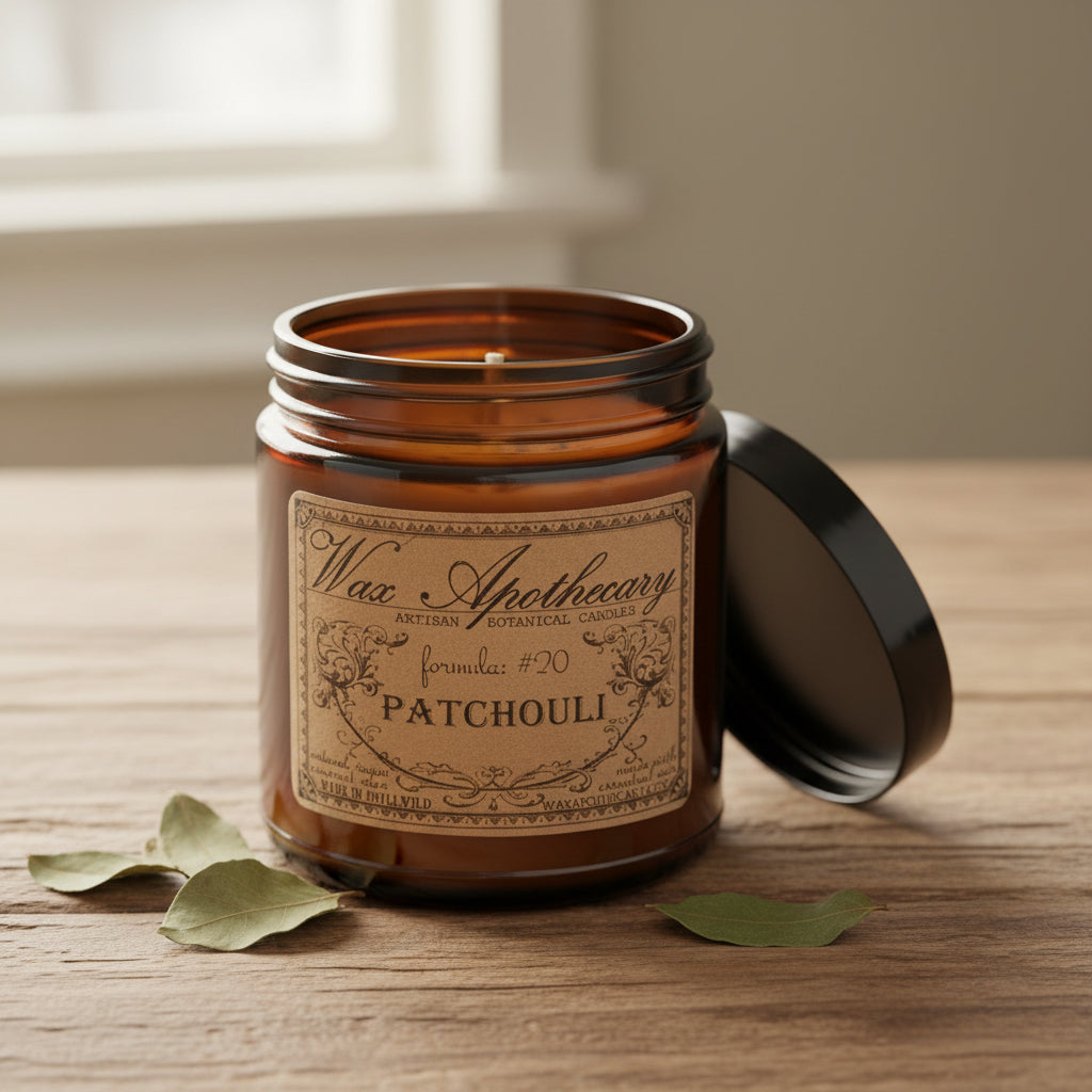 6 oz Botanical Candle in Amber Glass Jar - Patchouli