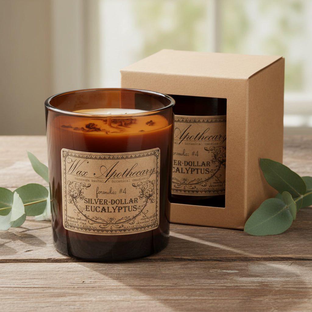 9 oz Silver-Dollar Eucalyptus Artisan Amber Glass Candle