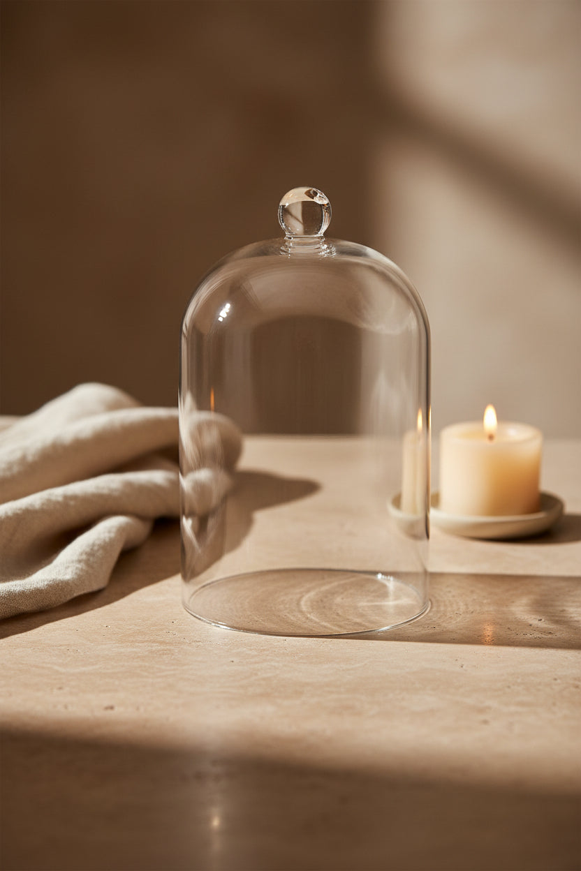 Cloche Glass Bell Jar with Solid Wood Base NEW SIZE