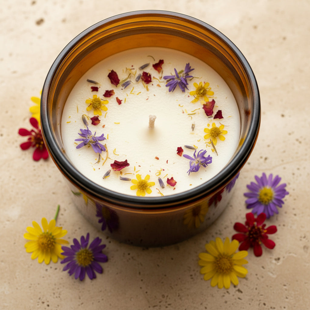 6 oz Botanical Candle in Amber Glass Jar - Wildflowers