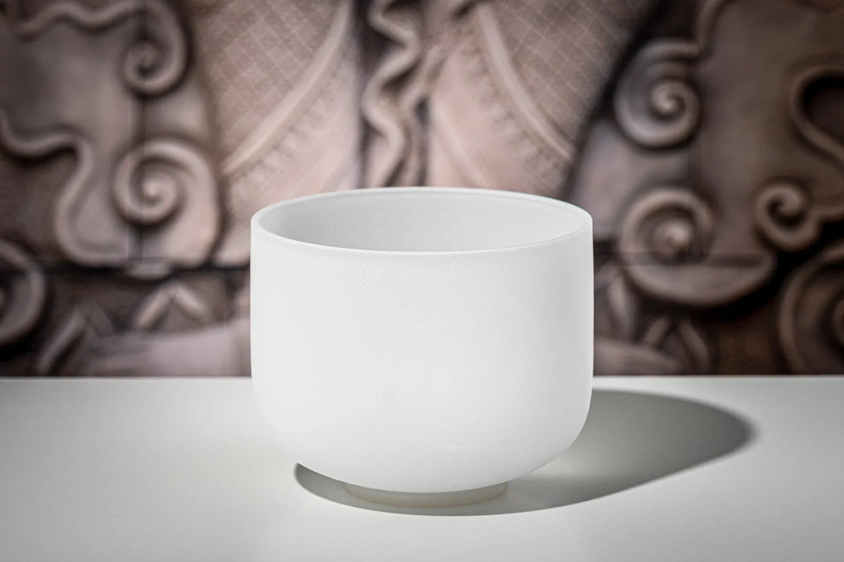8" White-Frosted Crystal Singing Bowl, Note B4, Crown Chakra