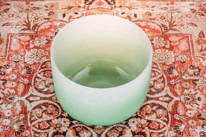 11" Color-Frosted Crystal Singing Bowl, Green, Note F4, Heart Chakra