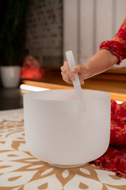 12" White-Frosted Crystal Singing Bowl, Note C4, Root Chakra