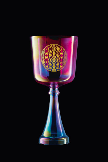 6" Crystal Singing Chalice, F4, Pink, Heart Chakra, Flower of Life