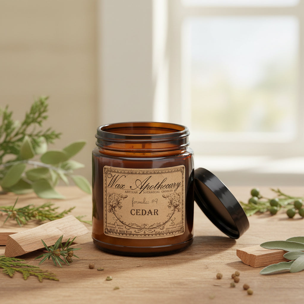 6 oz Botanical Candle in Amber Glass Jar - Cedar