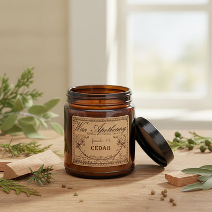 6 oz Botanical Candle in Amber Glass Jar - Cedar