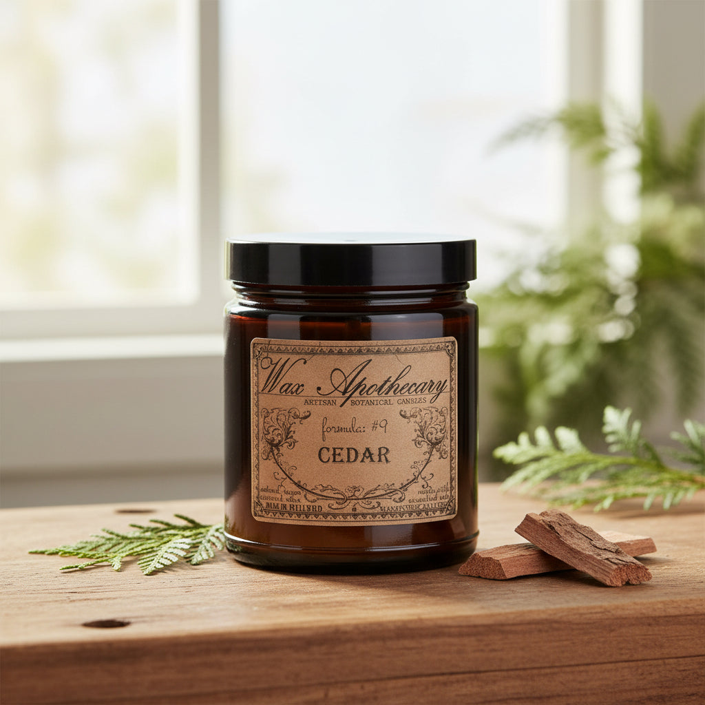 6 oz Botanical Candle in Amber Glass Jar - Cedar