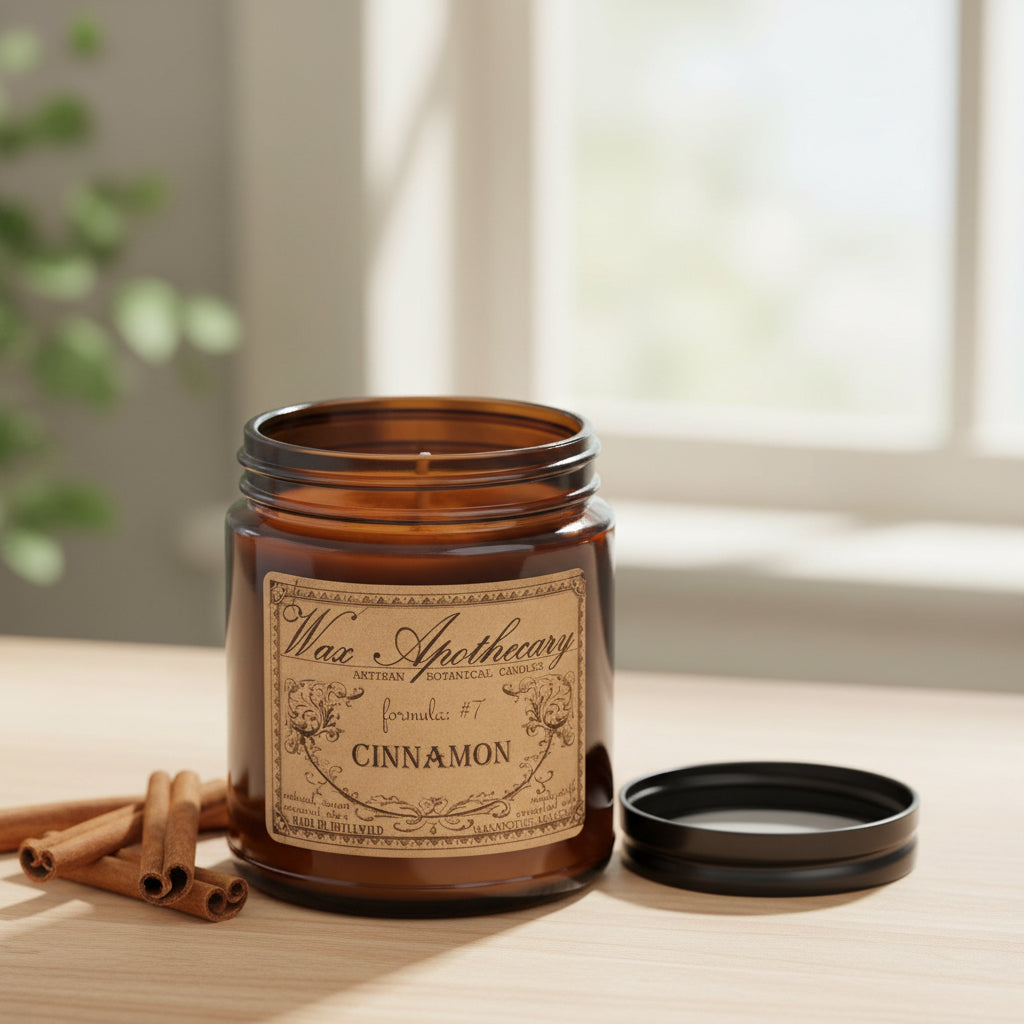 6 oz Botanical Candle in Amber Glass Jar - Cinnamon