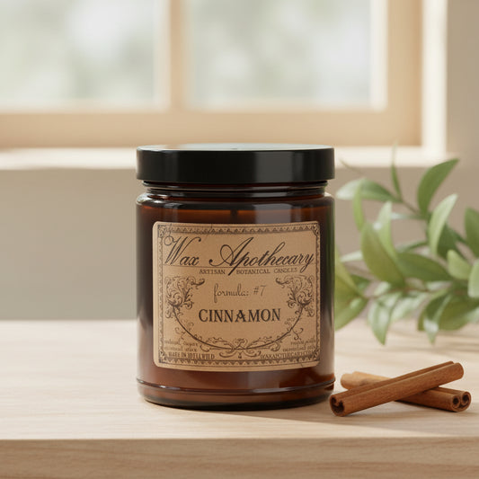 6 oz Botanical Candle in Amber Glass Jar - Cinnamon