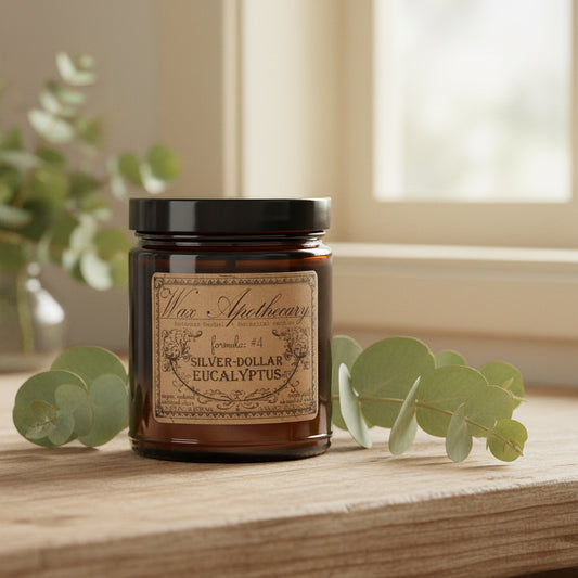 6 oz Botanical Candle in Amber Glass Jar - Silver-Dollar Eucalyptus