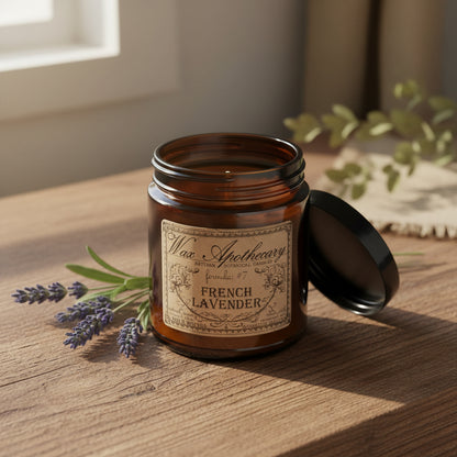 6 oz Botanical Candle in Amber Glass Jar - French Lavender