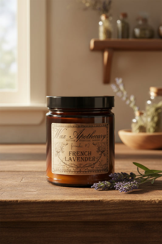 6 oz Botanical Candle in Amber Glass Jar - French Lavender