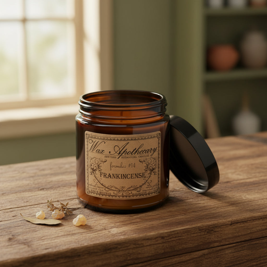 6 oz Botanical Candle in Amber Glass Jar - Frankincense