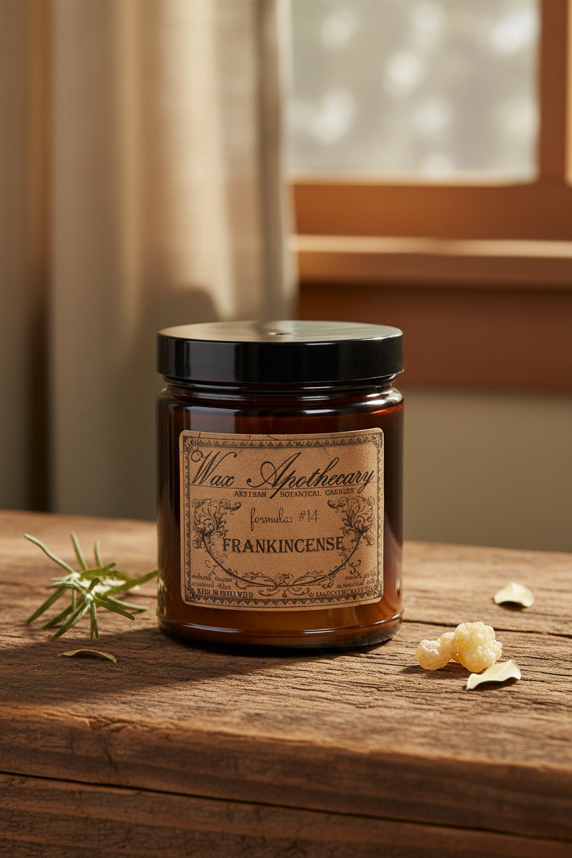 6 oz Botanical Candle in Amber Glass Jar - Frankincense