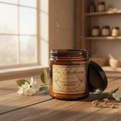 6 oz Botanical Candle in Amber Glass Jar - Night-Blooming Jasmine