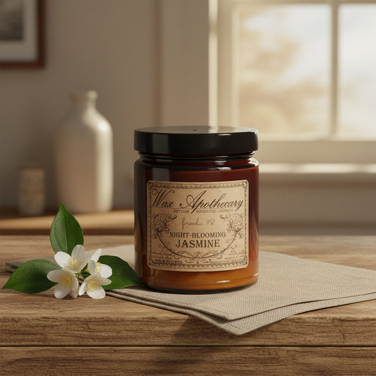 6 oz Botanical Candle in Amber Glass Jar - Night-Blooming Jasmine