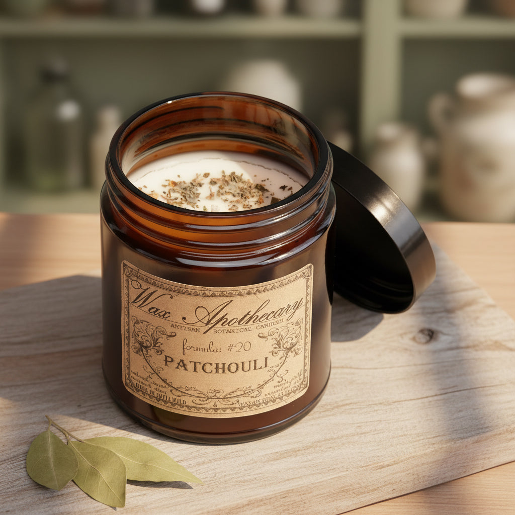 6 oz Botanical Candle in Amber Glass Jar - Patchouli