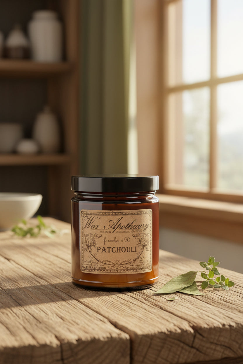 6 oz Botanical Candle in Amber Glass Jar - Patchouli