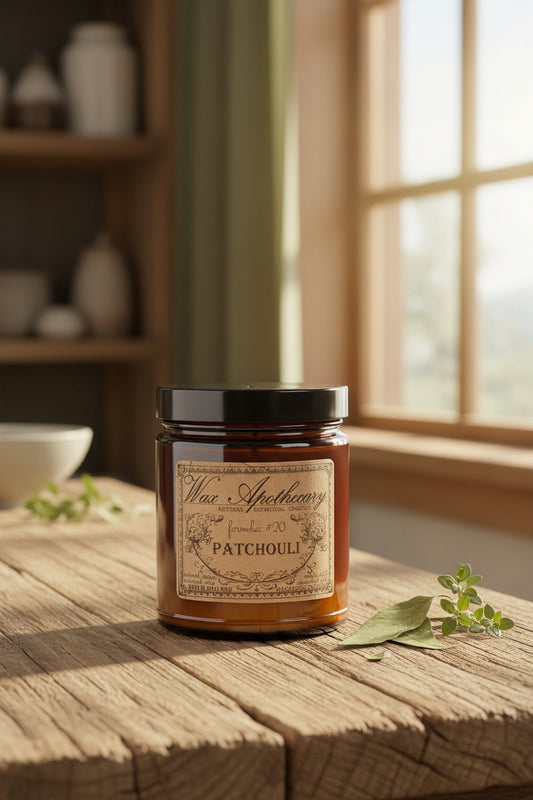 6 oz Botanical Candle in Amber Glass Jar - Patchouli