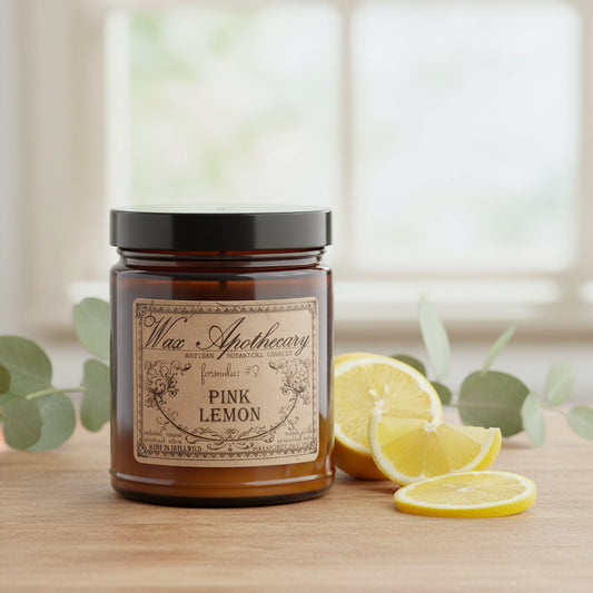 6 oz Botanical Candle in Amber Glass Jar - Pink Lemon