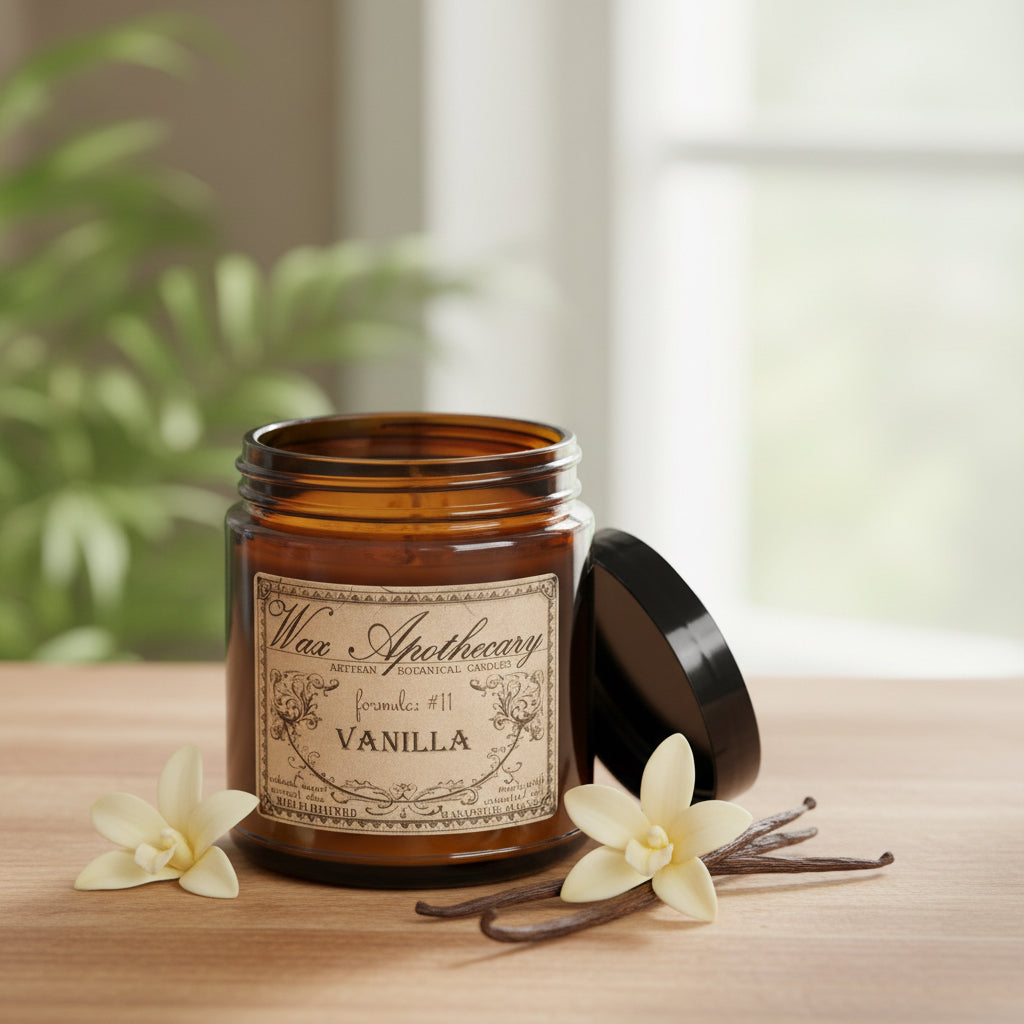 6 oz Botanical Candle in Amber Glass Jar - Vanilla