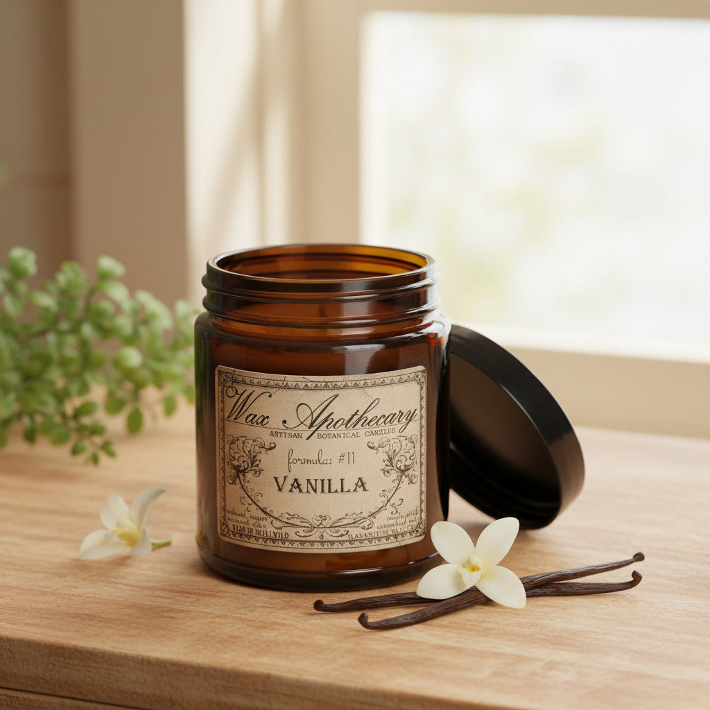 6 oz Botanical Candle in Amber Glass Jar - Vanilla