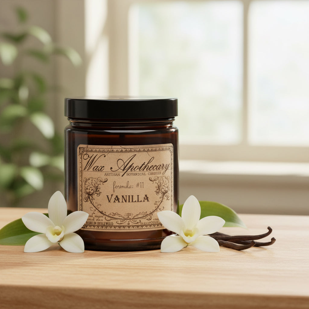 6 oz Botanical Candle in Amber Glass Jar - Vanilla