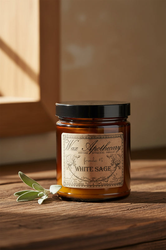 6 oz Botanical Candle in Amber Glass Jar - White Sage