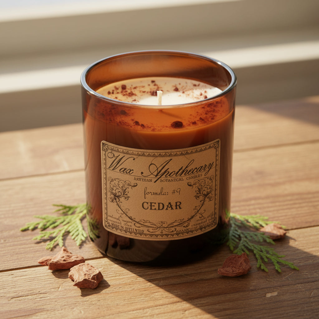 9 oz Cedar Artisan Amber Glass Candle