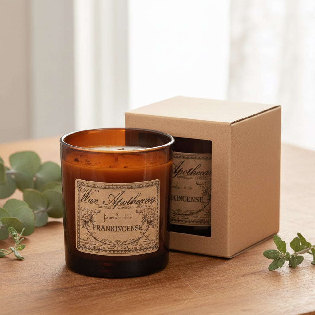 9 oz Frankincense Artisan Amber Glass Candle