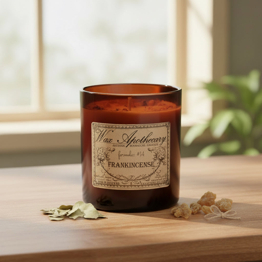 9 oz Frankincense Artisan Amber Glass Candle