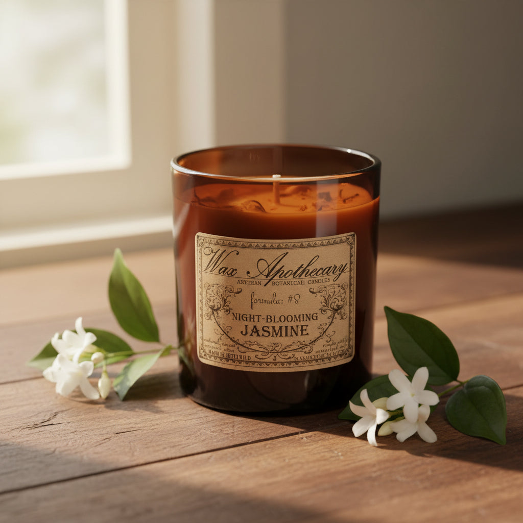 9 oz Night-Blooming Jasmine Artisan Amber Glass Candle