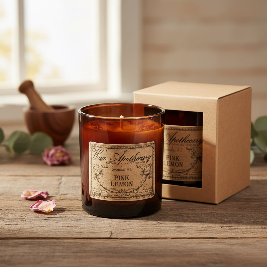 9 oz Pink Lemon Artisan Amber Glass Candle