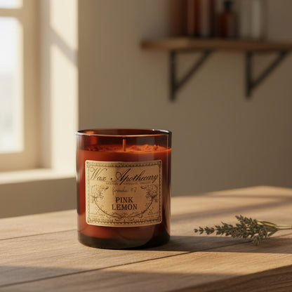 9 oz Pink Lemon Artisan Amber Glass Candle