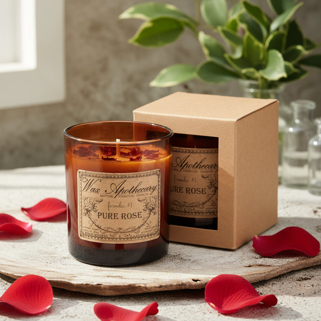 9 oz Pure Rose Artisan Amber Glass Candle