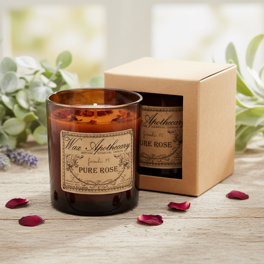 9 oz Pure Rose Artisan Amber Glass Candle