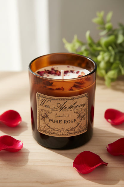 9 oz Pure Rose Artisan Amber Glass Candle
