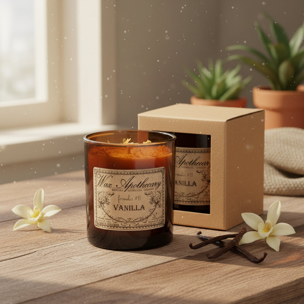 9 oz Vanilla Artisan Amber Glass Candle