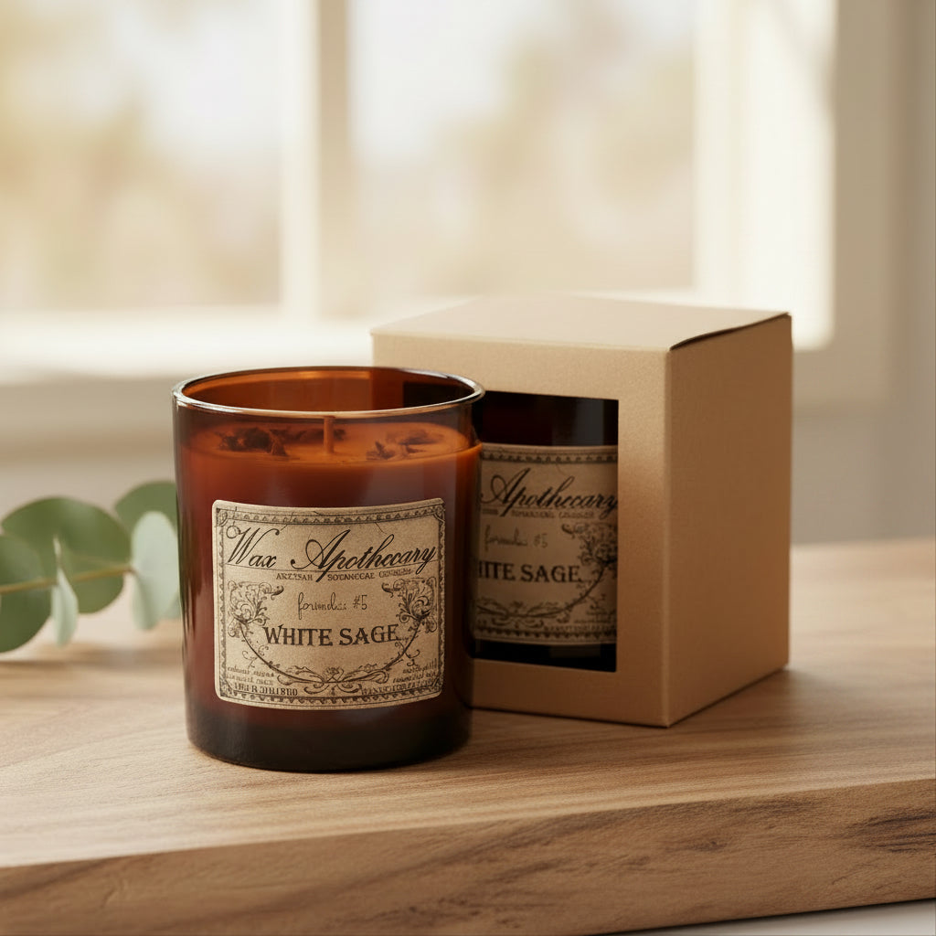 9 oz White Sage Artisan Amber Glass Candle