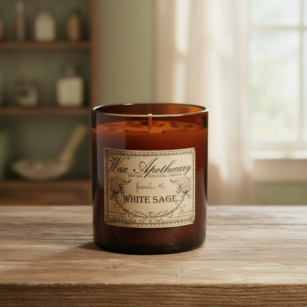 9 oz White Sage Artisan Amber Glass Candle