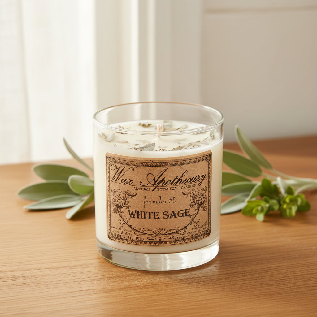 White Sage 7 oz Botanical Candle in Scotch Glass