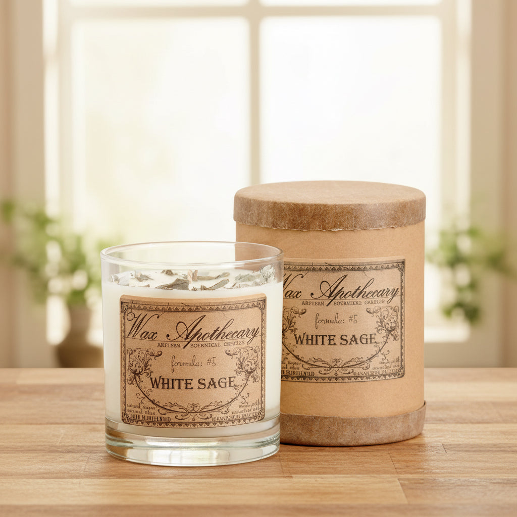 White Sage 7 oz Botanical Candle in Scotch Glass