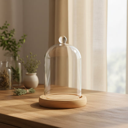 Cloche Glass Bell Jar with Solid Wood Base NEW SIZE