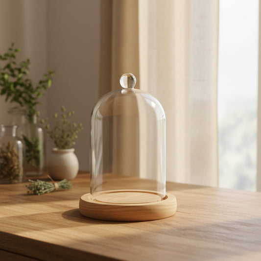 Cloche Glass Bell Jar with Solid Wood Base NEW SIZE