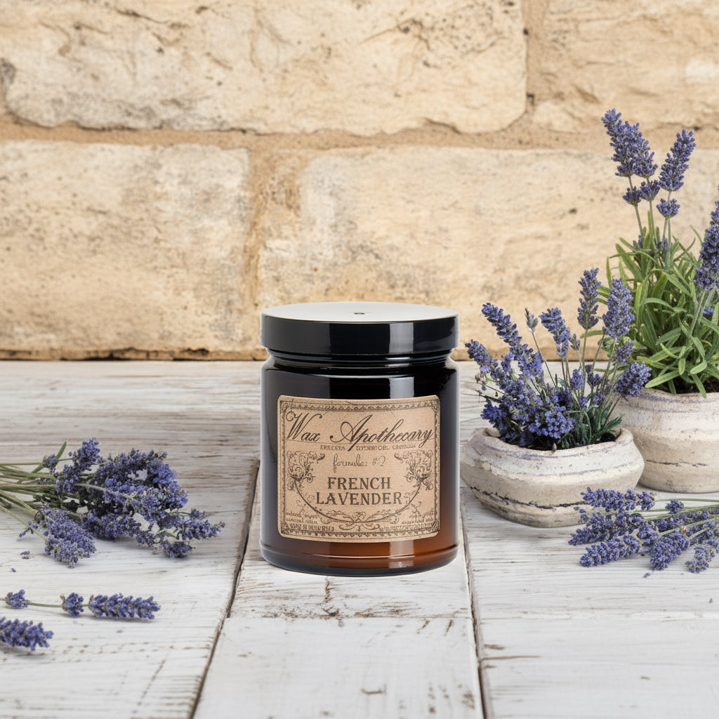 6 oz Botanical Candle in Amber Glass Jar - French Lavender