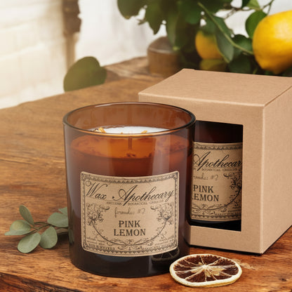 9 oz Pink Lemon Artisan Amber Glass Candle
