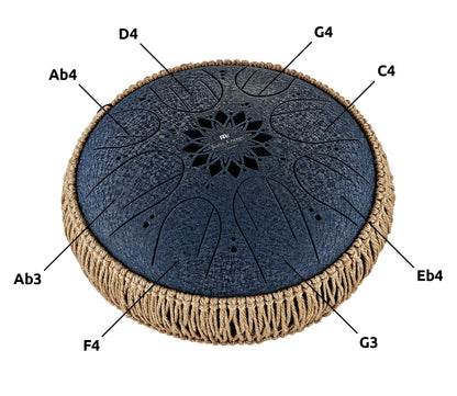 10" Medium Octave Steel Tongue Drum, C Minor, 8 Notes, 432 Hz, Navy Blue