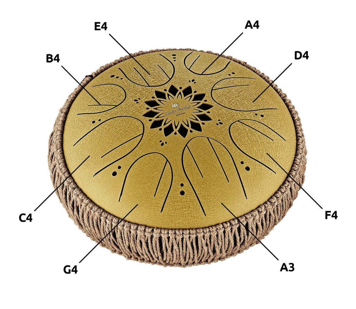 10" Medium Octave Steel Tongue Drum, C Major, 8 Notes, 432 Hz, Gold