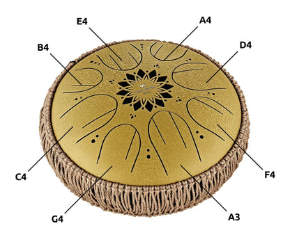 10" Medium Octave Steel Tongue Drum, C Major, 8 Notes, 432 Hz, Gold