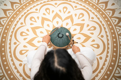 10" Medium Octave Steel Tongue Drum, F# Minor, 8 Notes, 432 Hz, Dark Green